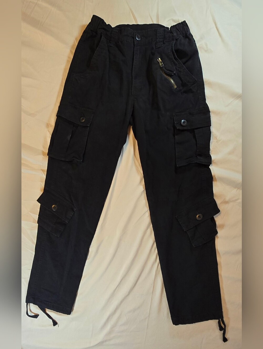 Mustway Black Cargo Pants Womens Size 6 26 Multi Pocket Cotton Stretch Grunge